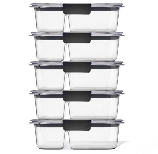 Rubbermaid 5pk 2.85 cup Brilliance Meal Prep Containers, 2-Compartment