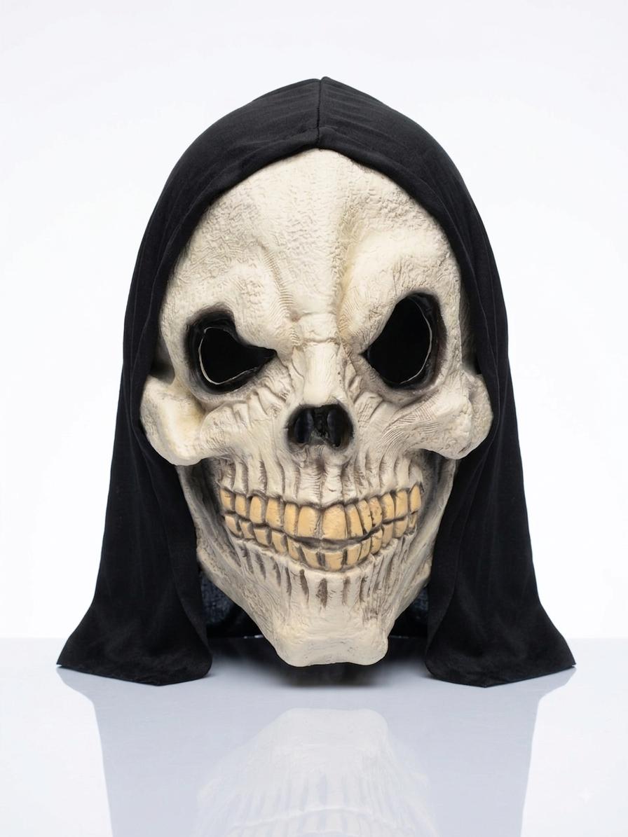 100% Latex Halloween Mask Grim Reaper with Black Hood
