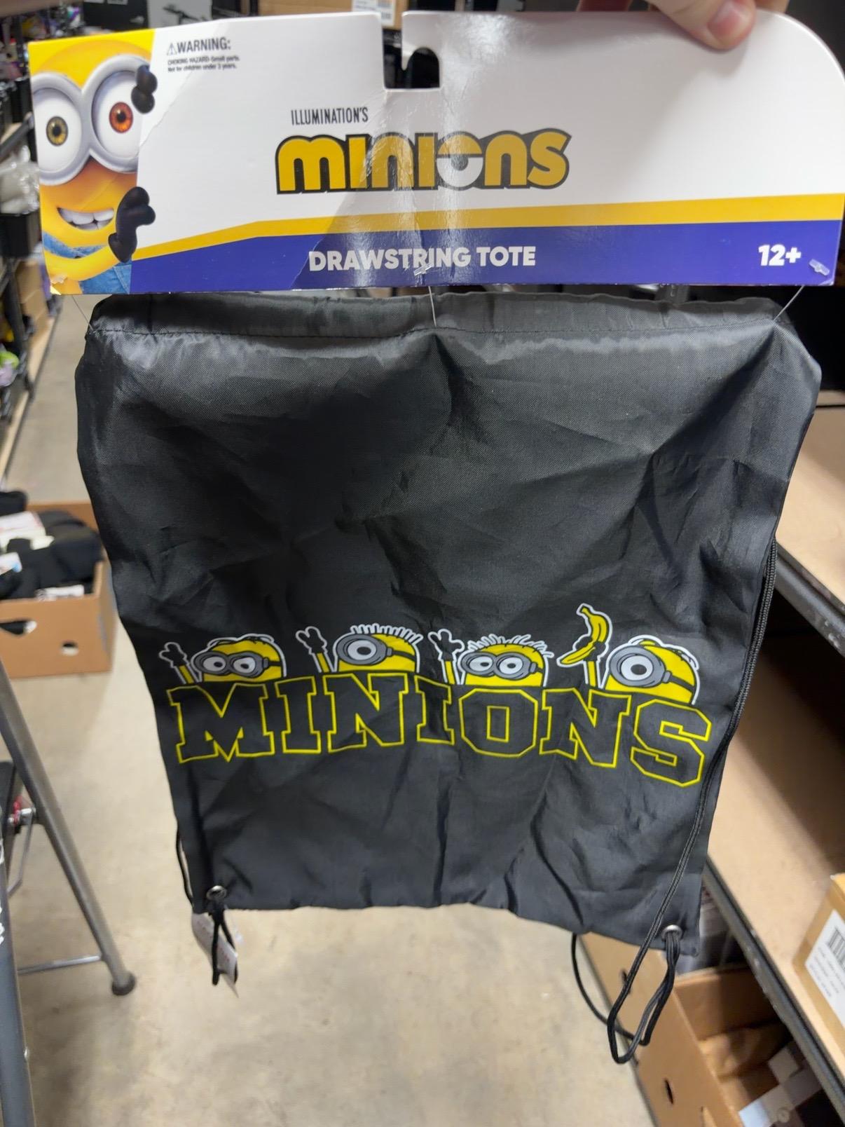 Black Minions Drawstring Backpack Tote Bag