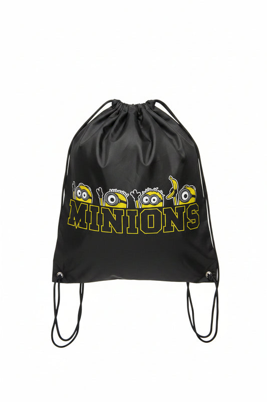 Black Minions Drawstring Backpack Tote Bag