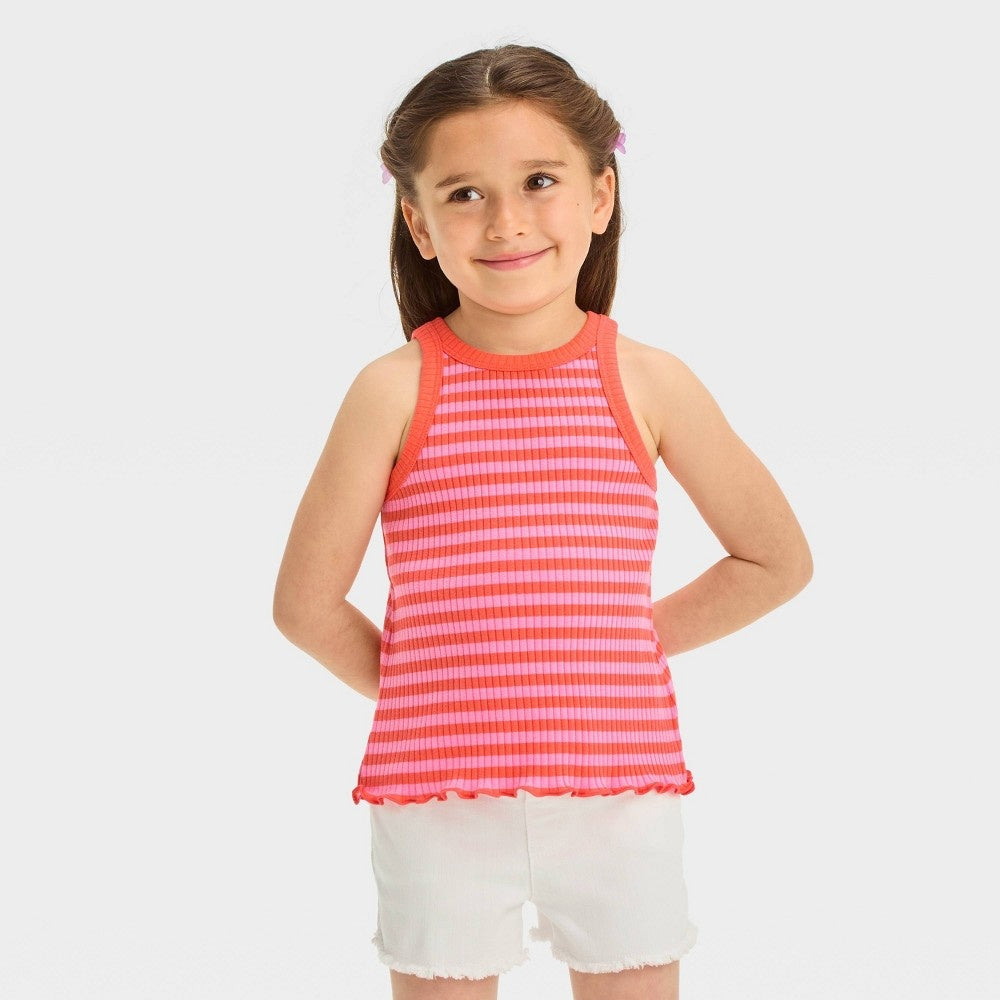 Toddler Girls' Ribbed Striped T-Shirt - Cat & Jack™ Coral Pink *Size Girls 4T*