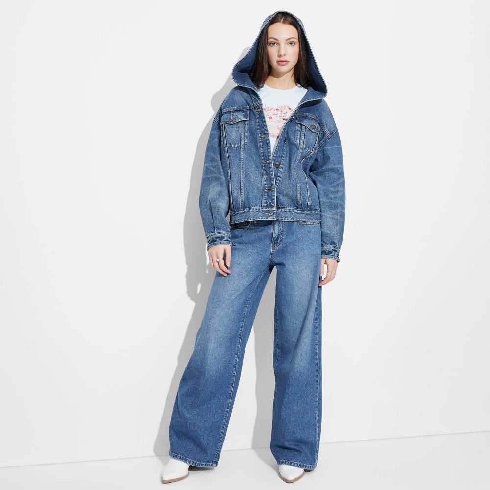 Women's Oversized Hooded Jean Jacket - Wild Fable Medium Wash *Size XS*