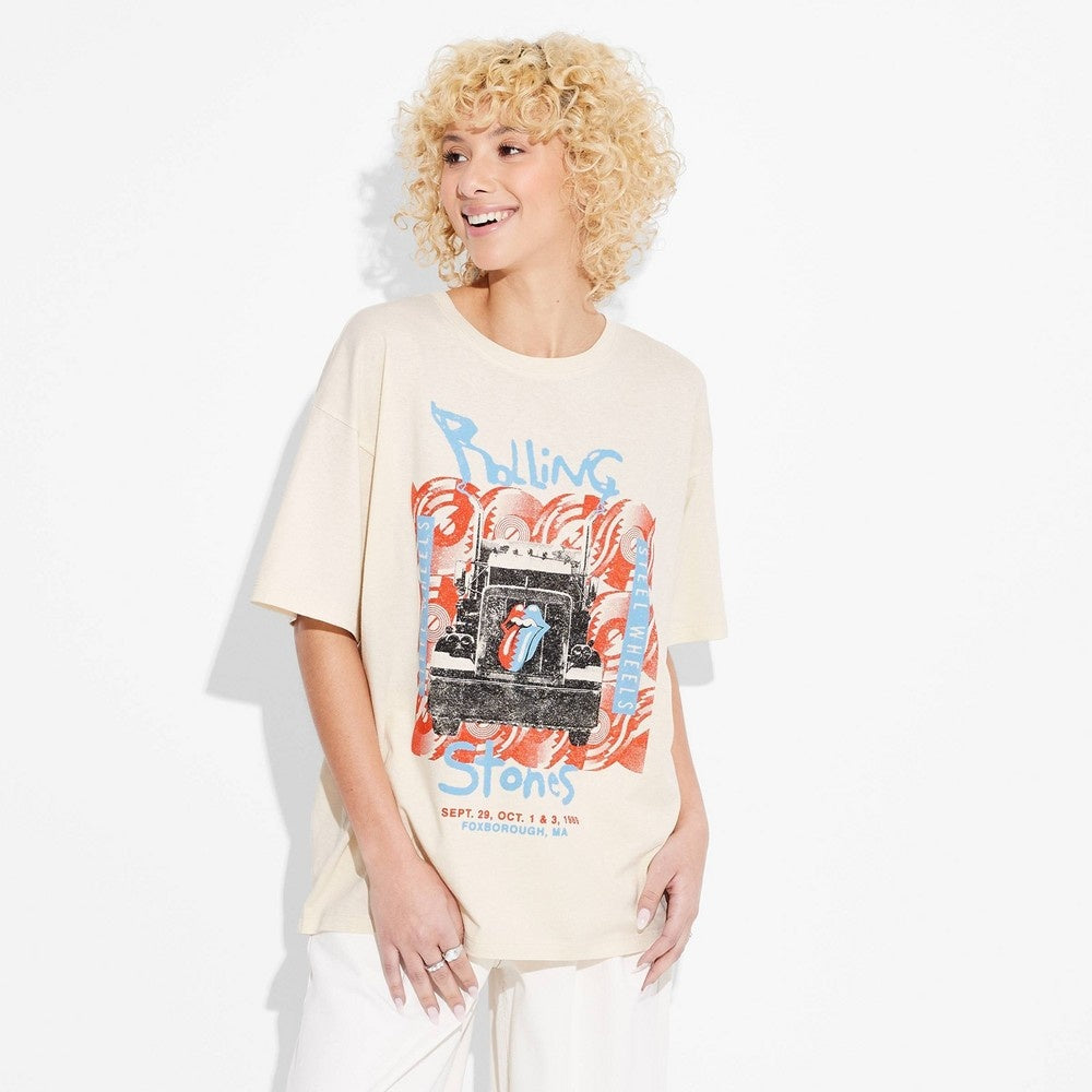 Rolling Stones Americana Oversized Short Sleeve Graphic T-Shirt Ivory *Adult S*