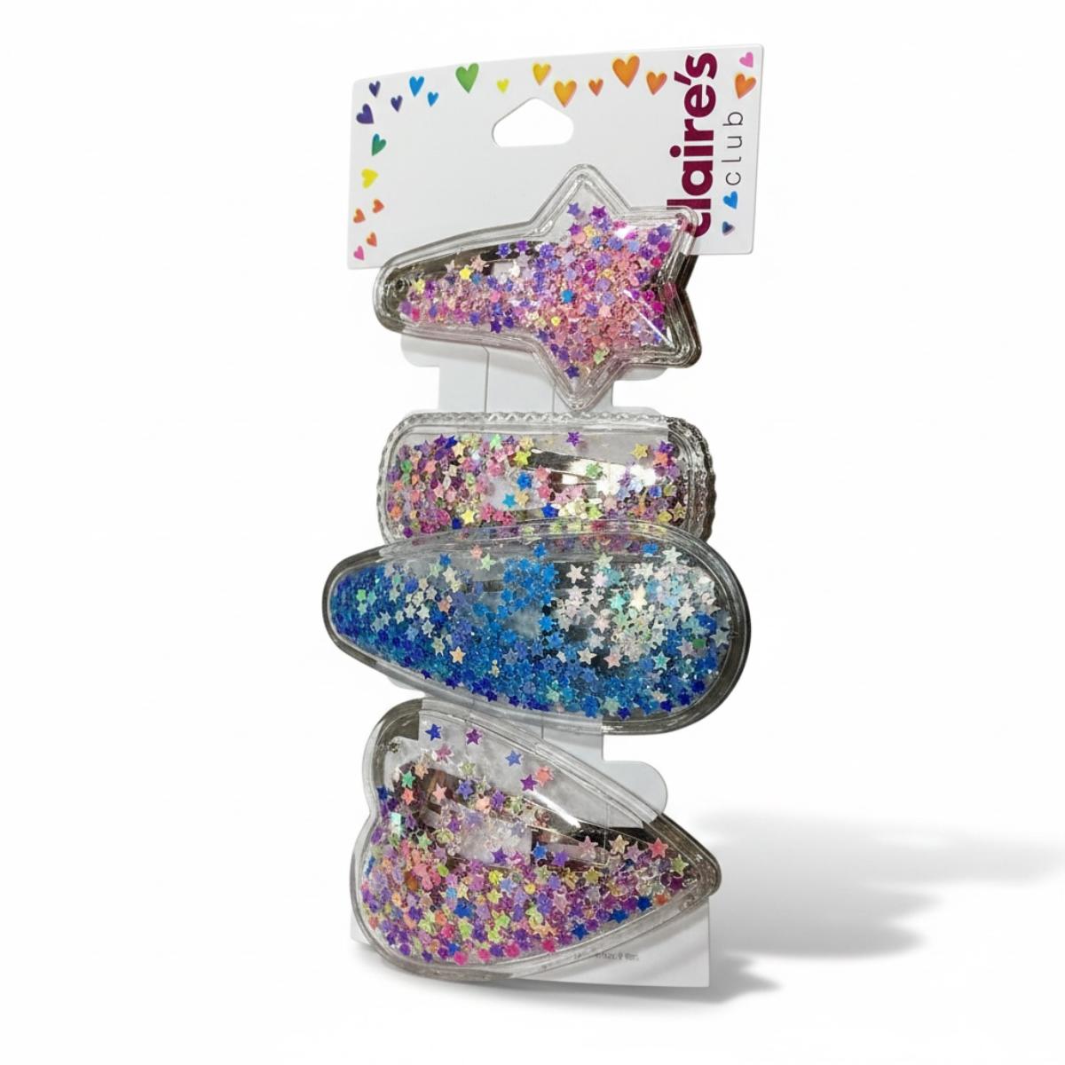 Claire's Liquid Glitter Star & Heart Hair Clip Set