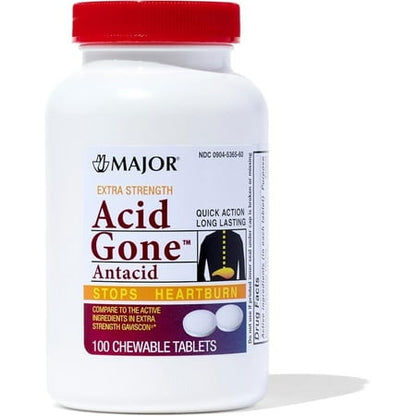 Major Acid Gone Antacid Stops Heartburn Chewable Tablets, White, 160 mg, 100 ct *Exp 08/2027*