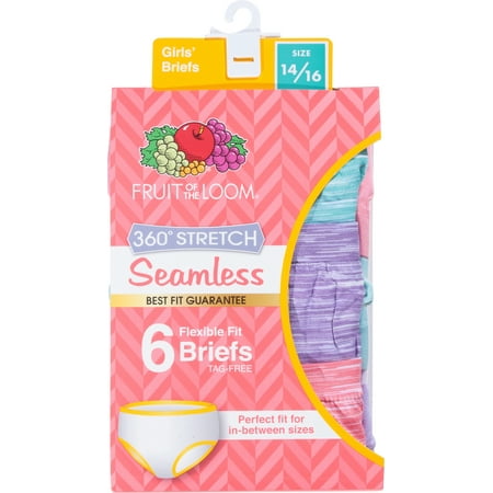 Girls' 14/16 Fruit of the Loom Seamless Classic Briefs Assorted (6 Pack)