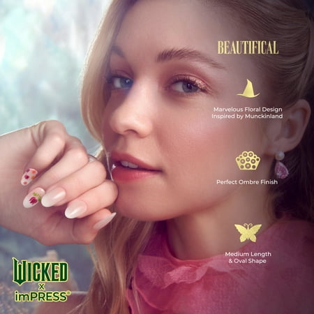 WICKED X imPRESS Press on Nails, Beautifical, White, Medium Oval, 30 Count