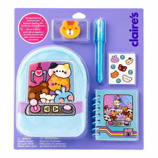 Claire's 5 Piece Kitty Backpack Keyring Pencil Pouch Claw Machine