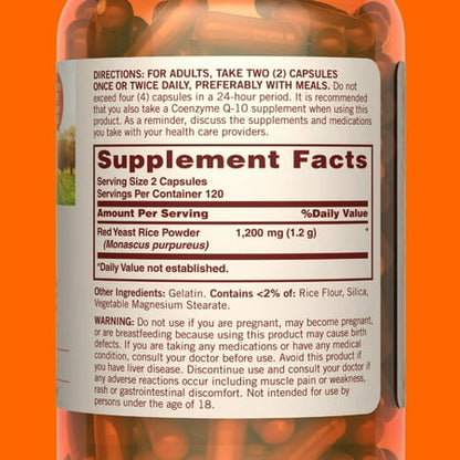 Sundown Red Yeast Rice 1200 mg - 240 Capsules *Exp 02/26*