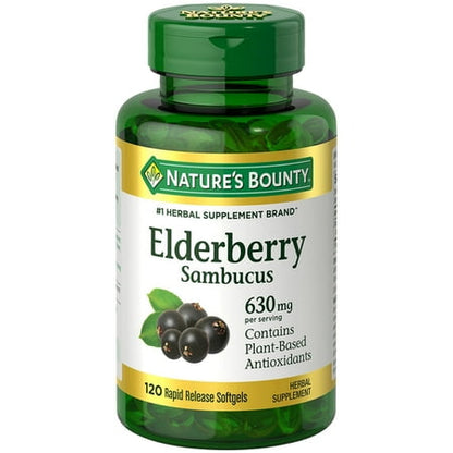 Nature's Bounty Sambucus Elderberry 630 mg Softgels for Antioxidant Health 120 ct *Exp 09/2026*