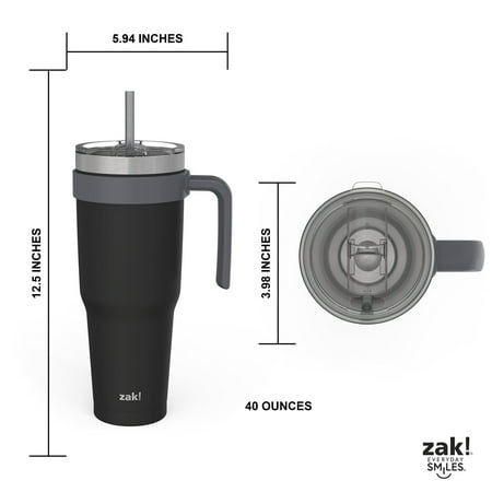 Zak Designs 40 Ounce Antimicrobial Stainless Steel Water Bottle, Ebony *Minor Cosmetic Damage*