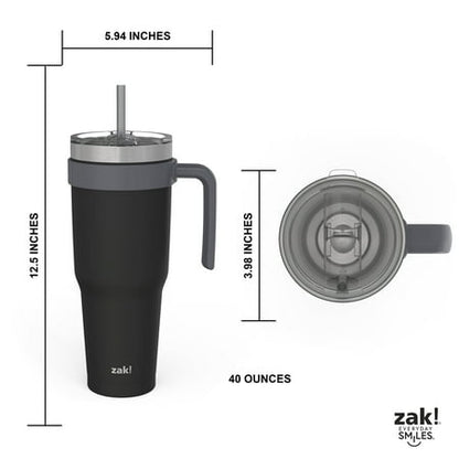Zak Designs 40 Ounce Antimicrobial Stainless Steel Water Bottle, Ebony *Minor Cosmetic Damage*