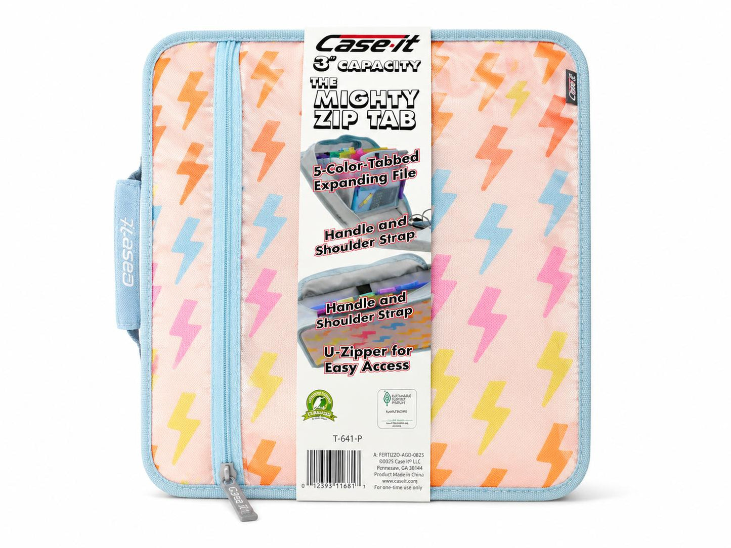 Case-it 3  Mighty Zip Tab Zipper Binder Pastel Lightning