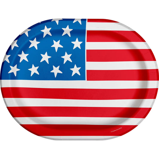 Oval USA Flag Plates 8Pcs