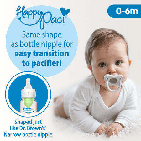 Dr. Brown's Natural Flow Anti-Colic Options+ Narrow Baby Bottle, 8oz, 3 Pack + HappyPaci