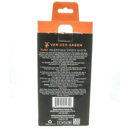 Van Der Hagen Unisex TWIST Adjustable Safety Razor Siver 5 Blades + Shave Butter sample *Damaged Box*