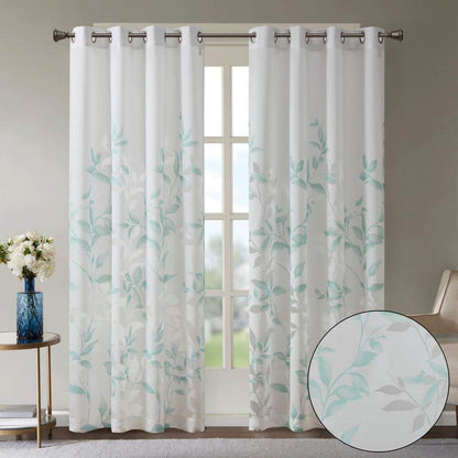Vera Aqua Rayon/Polyester 50 in. W x 84 in. L Burnout Printed Semi-Sheer Curtain (Single Panel)
