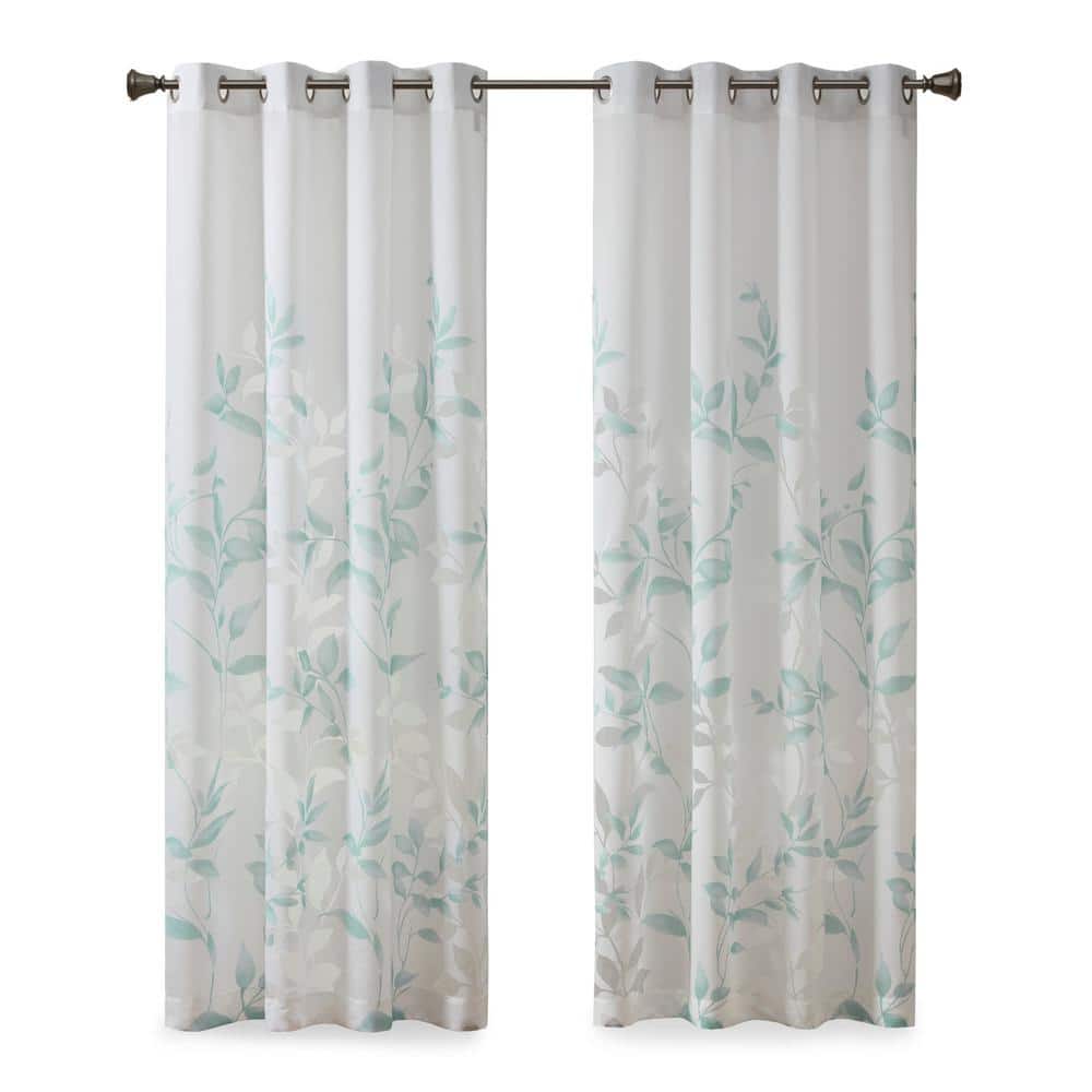 Vera Aqua Rayon/Polyester 50 in. W x 84 in. L Burnout Printed Semi-Sheer Curtain (Single Panel)