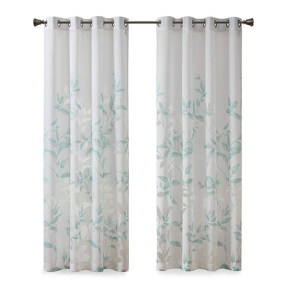 Vera Aqua Rayon/Polyester 50 in. W x 84 in. L Burnout Printed Semi-Sheer Curtain (Single Panel)