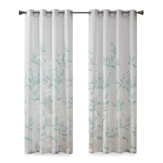 Vera Aqua Rayon/Polyester 50 in. W x 84 in. L Burnout Printed Semi-Sheer Curtain (Single Panel)