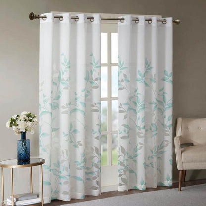 Vera Aqua Rayon/Polyester 50 in. W x 84 in. L Burnout Printed Semi-Sheer Curtain (Single Panel)