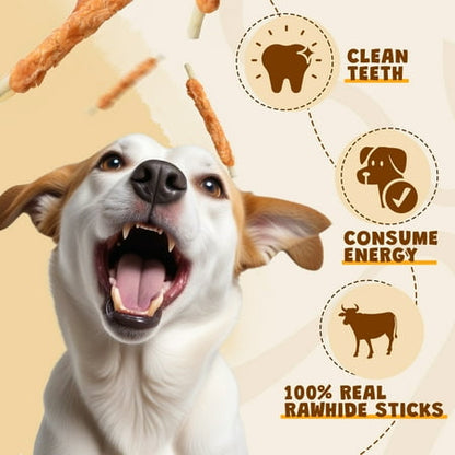 ASMPET Rawhide Dog Chew, Natural Chicken Wrapped Long-Lasting Treat for Dog, 10.6 oz. *Exp 11/18/25*