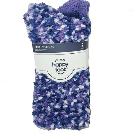 Women's Shoe Size 4-10 Happy Foot 2 Pair Fluffy Socks, Purple