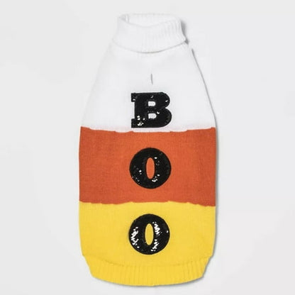 Hyde & EEK! Boutique Halloween Candy Corn Boo Dog and Cat Sweater, M