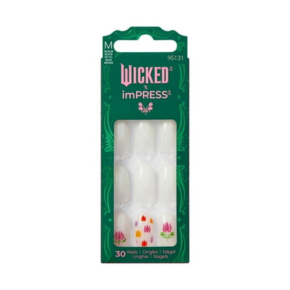 WICKED X imPRESS Press on Nails, Beautifical, White, Medium Oval, 30 Count