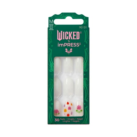 WICKED X imPRESS Press on Nails, Beautifical, White, Medium Oval, 30 Count