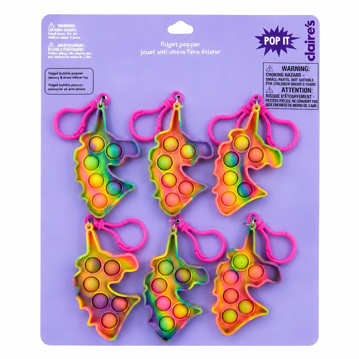 Claire's Fidget Popper | Rainbow Unicorn Keychains (6 pc)