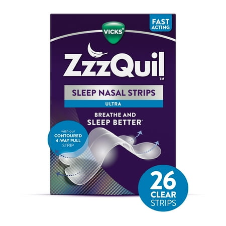 Vicks ZzzQuil Sleep Aid Ultra Nasal Strip, Anti-Snoring Nasal Strips, Clear, Unscented, 26 Count
