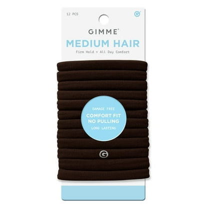 Gimme Beauty Seamless Hair Ties for Medium Hair, Ponytail Holder, Dark Brown, 12 Count