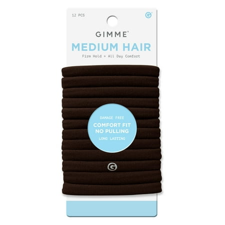 Gimme Beauty Seamless Hair Ties for Medium Hair, Ponytail Holder, Dark Brown, 12 Count