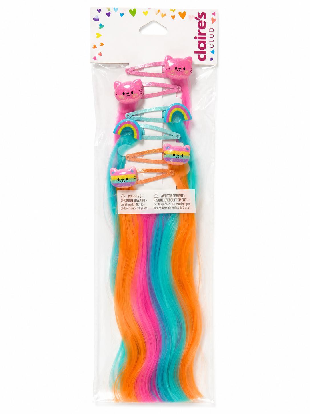 Claire's Colored Hair Extensions | Cats (Orange Pink Blue)