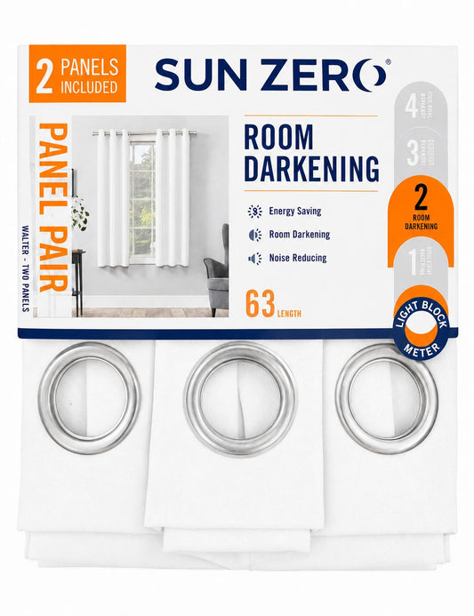 Sun Zero White Room Darkening Curtain Panels, 63-Inch