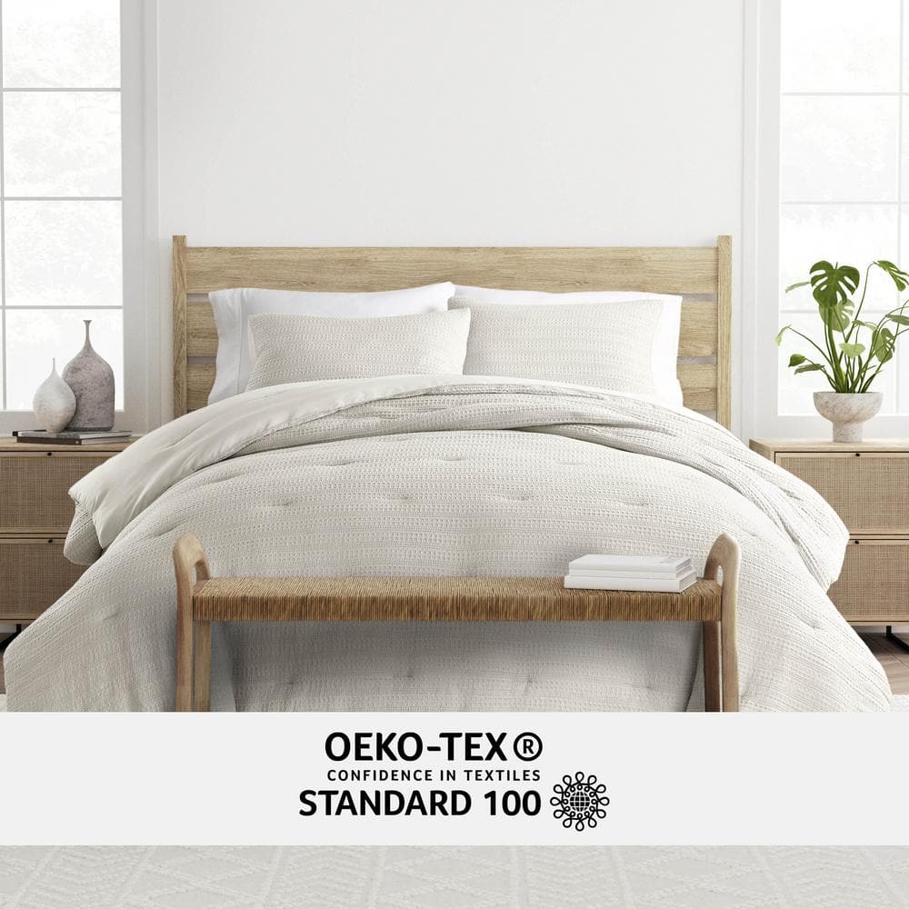 Waffle Textured 3-Piece All Season Polyester Down-Alternative Microfiber King Comforter Set in Dune *Damaged Package See Desc*