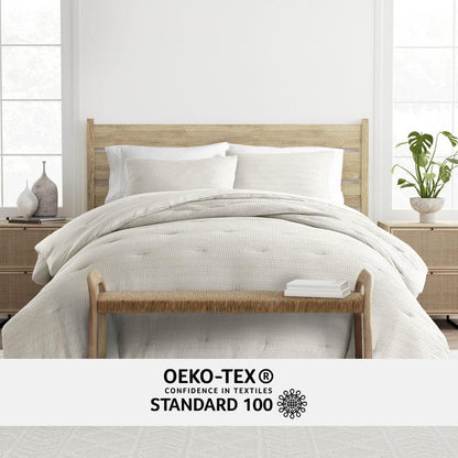 Waffle Textured 3-Piece All Season Polyester Down-Alternative Microfiber King Comforter Set in Dune *Damaged Package See Desc*