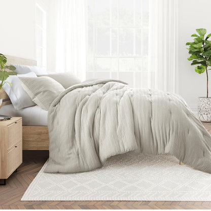 Waffle Textured 3-Piece All Season Polyester Down-Alternative Microfiber King Comforter Set in Dune *Damaged Package See Desc*