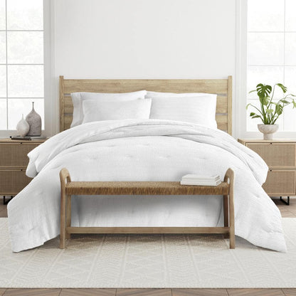 Waffle Textured 3 Piece All Season Down-Alternative Full/Queen Comforter Set in White *Damaged Package See Desc*