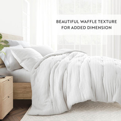 Waffle Textured 3 Piece All Season Down-Alternative Full/Queen Comforter Set in White *Damaged Package See Desc*
