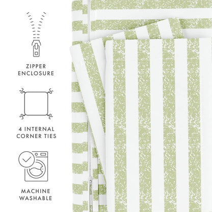 Rugged Stripes Patterned Performance Sage Twin 3-Piece Duvet Cover Set