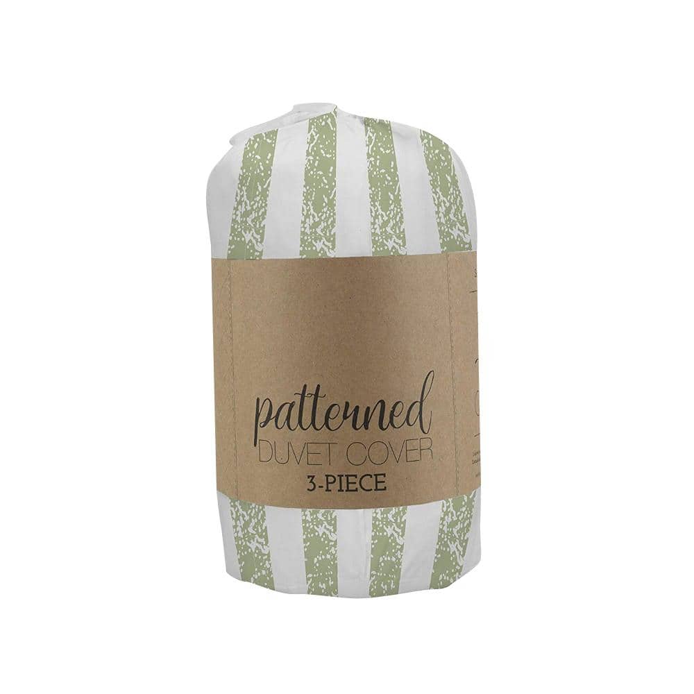 Rugged Stripes Patterned Performance Sage Twin 3-Piece Duvet Cover Set