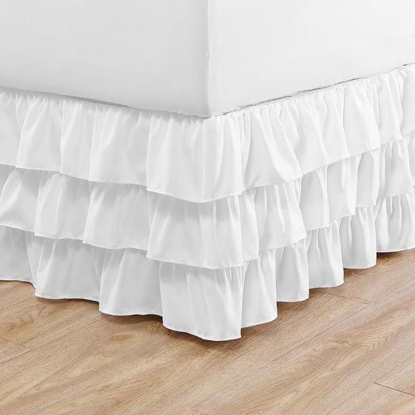 Solid White Microfiber Twin 15 in. Drop Ruffled Bed Skirt