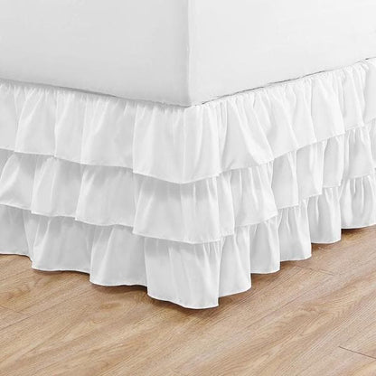 Solid White Microfiber Twin 15 in. Drop Ruffled Bed Skirt