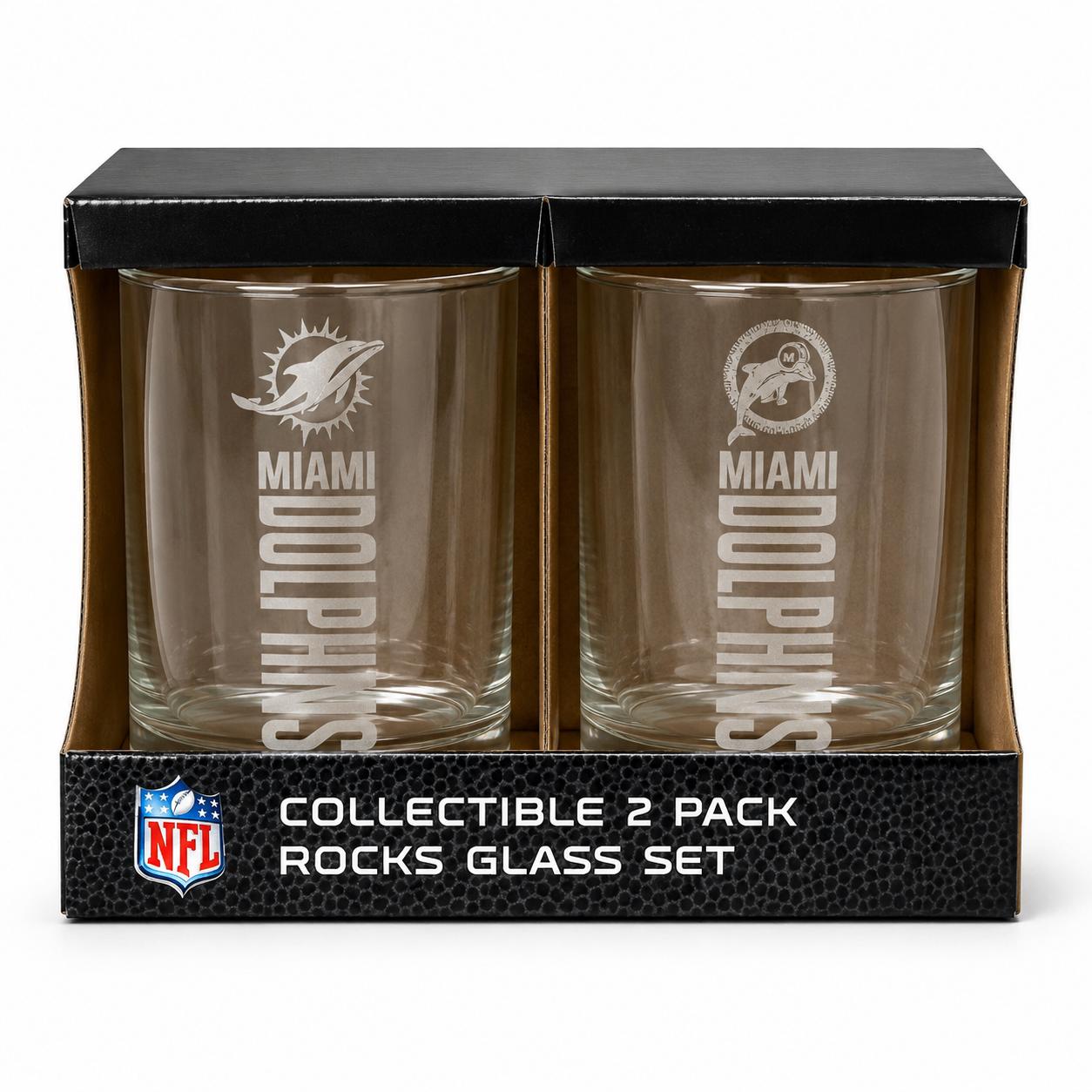 NFL Miami Dolphins Collectible 2-Pack Rocks Glass Set