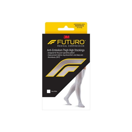 FUTURO Anti-Embolism Thigh Highs, Unisex, Medium, Moderate Compression, White *Damaged Box See Desc*