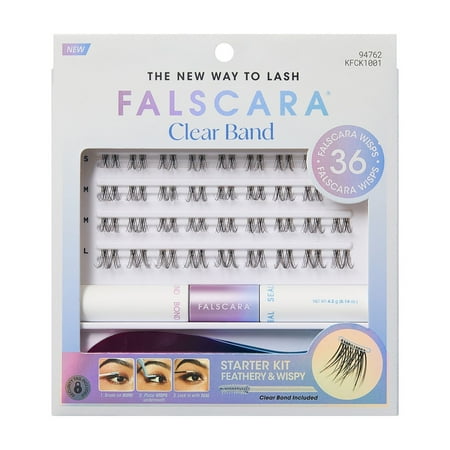 KISS FALSCARA Clear Band False Eyelashes, Lash Extension Kit, 36 Lash Clusters