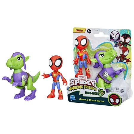 Marvel Spidey and His Amazing Friends Dino-Webs, Spidey and Goblin Raptor Action Figures *Damaged Package*
