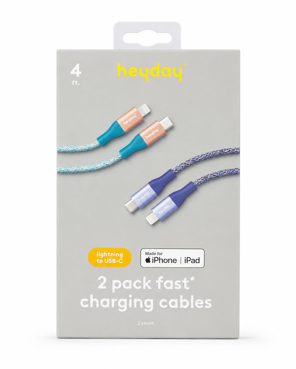 Heyday 4 ft Lightning to USB-C Fast Charging Cables, 2-Pack